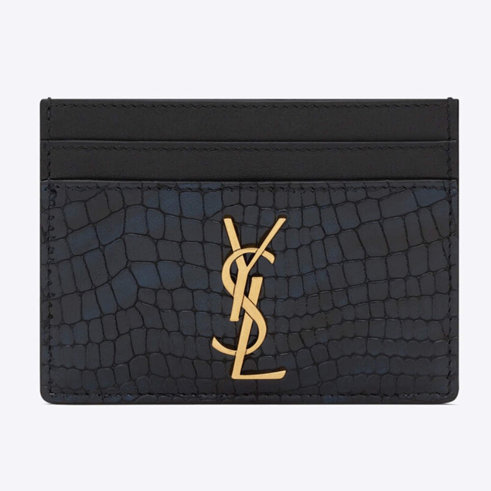CASSANDRE SAINT LAURENT CARD CASE IN SHINY CROCODILE-EMBOSSED LEATHER